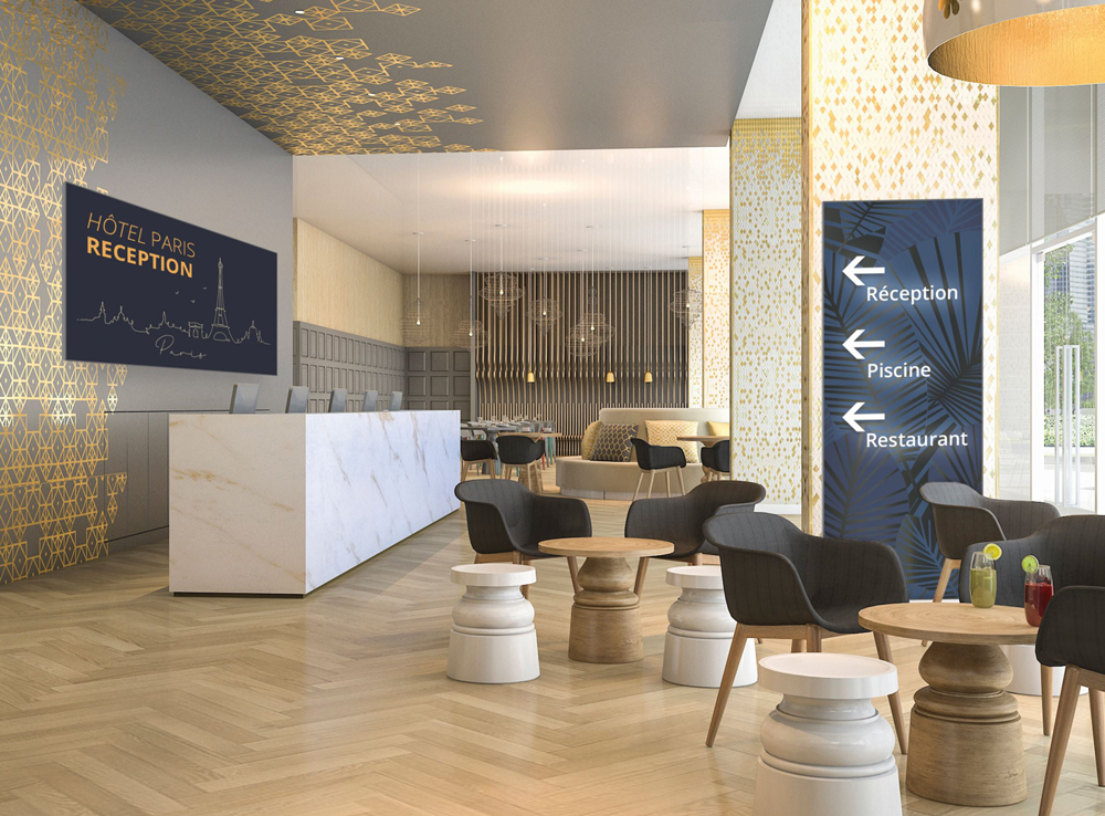 Cadre tissu décoration hall d’hôtel S’com Services