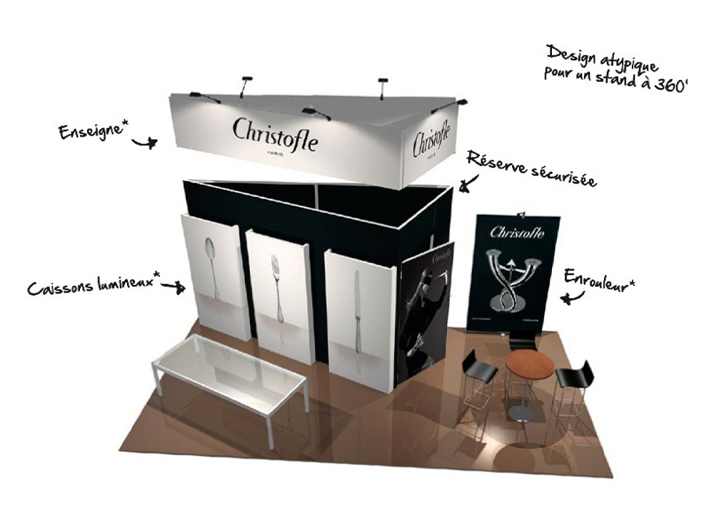 Stand pré-monté 18m2 avec enseigne S’com Services