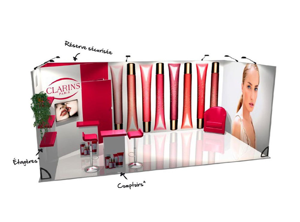 Stand pré-monté 18m2 avec réserve S’com Services