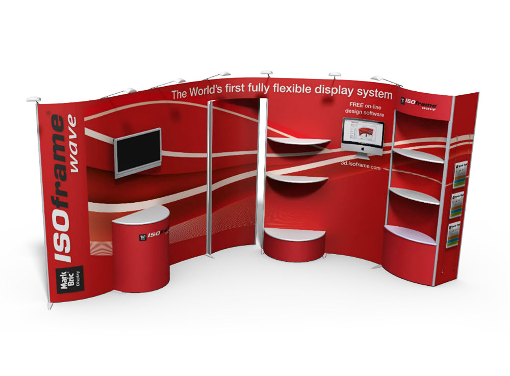 Stand courbe Isowave avec étagères intégrées S’com Services