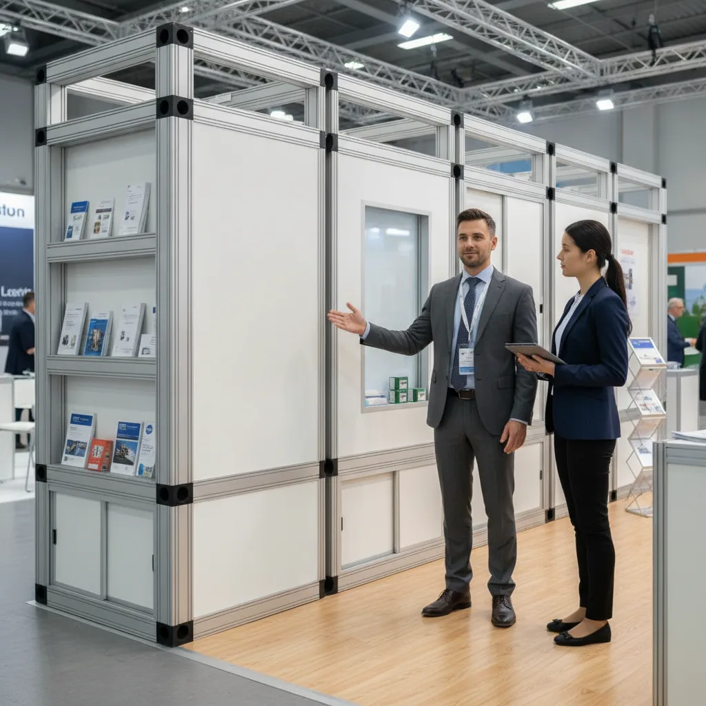 stand avec réserve stockage salon